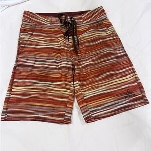 Prana Bathing Suit - Men's Striped Swim Shorts - Brown Stripes